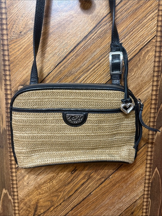 Brighton Handbags - Brighton Straw Crossbody with Black Trim and Heart Charm